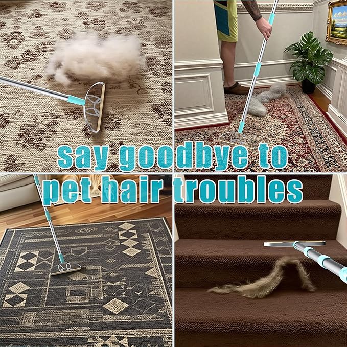 ULTRA+MAX+Pro LINTPLUS Pet Hair Remover Kit - 3-Size Carpet Rakes (S/M/L) w/Stainless Steel Handles - For Rugs, Carpets, Floors & Furniture - Stand-Up Design