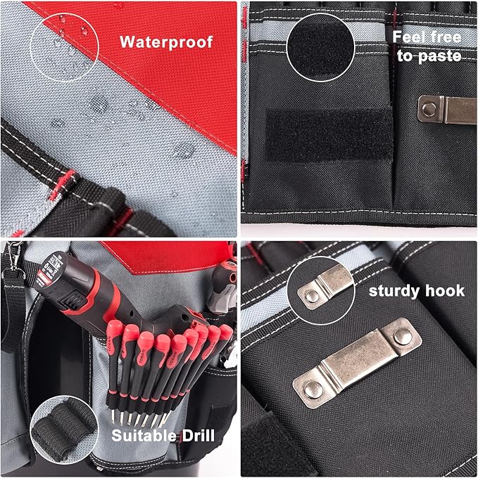 IRONLAND Bucket Tool Organizer Fit 3.5-5 Gallon Bucket, 64 Pockets, Bucket Tool Caddy Organization for Garden, Construction, Carpenter, Electrician, Builder red