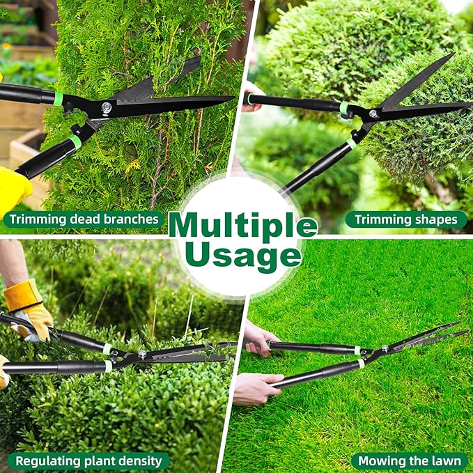 Hedge Shears 29.5" Manual Hedge Clippers with 15° Angle Precision Blades Plant Cutting Scissors for Trimming and Shaping Hedges, Shrubs, Boxwood, Tall Bushes