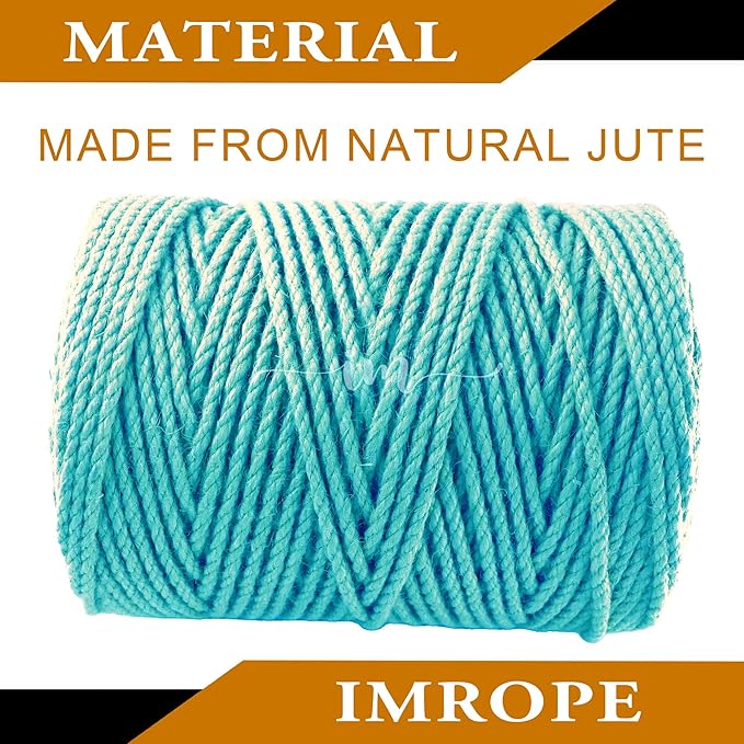 4mm x 500 Feet Blue Jute Rope, Twine for Gardening Tomato Climbing Plant Tie Floristry Crafts Gift Wrapping Packing Decor