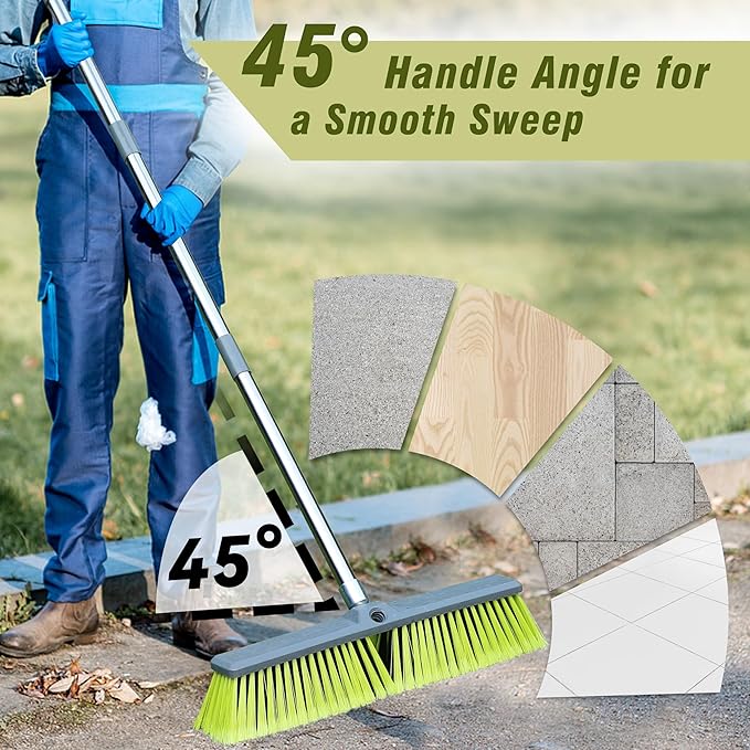 PHYEX Upgraded 18" Push Broom with Adjustable Long Handle, Total Length is 55", Multi-Surface Floor Scrub Brush for Cleaning Deck, Patio, Garage, Driveway