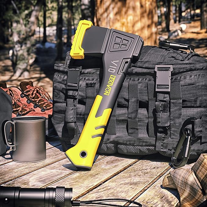 LEXIVON V10 Camping Hatchet, 10-Inch Axe | Ergonomic TPR Grip, Lightweight Fiber-Glass Composite Handle | Protective Carrying Sheath Included (LX-V10)