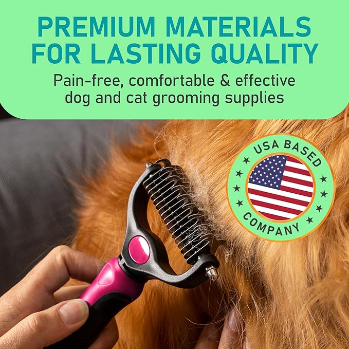 Maxpower Planet Hair Brush - Double Sided Shedding, Dematting Undercoat Rake for Dogs, Cats - Extra Wide Dog Grooming Brush, Pink