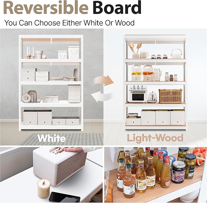 HOMEDANT House Lift-Beam White 48" Wide Boltless Heavy Duty Garage Storage Shelving Adjustable 5-Tier Metal Shelves Laminated Organization Shelf Industrial Utility Rack Pantry Shed Office Store 2Pack