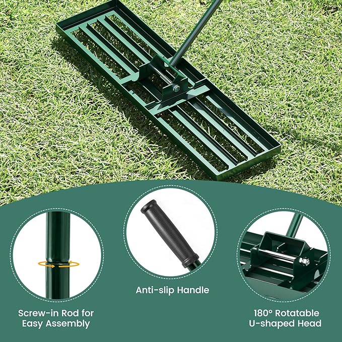 Goplus Lawn Leveling Rake, 36" x 10" Heavy Duty Level Lawn Tool w/ Ergonomic Handle for Soil, Effort-Saving Landscape Rake for Garden, Backyard, Golf Course, Farm, Pasture