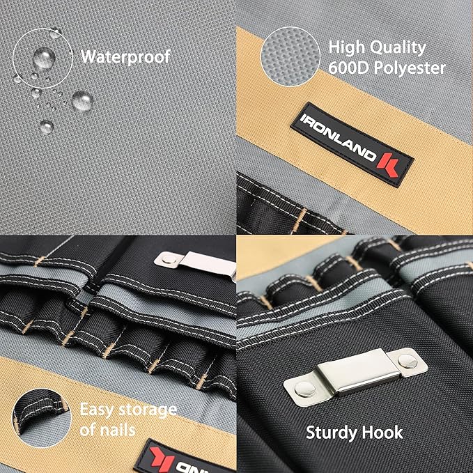 IRONLAND Bucket Tool Organizer Fit 3.5-5 Gallon Bucket, 51 Pockets, Bucket Tool Caddy Organization for Garden, Construction, Carpenter, Electrician, Builder KAH & Black