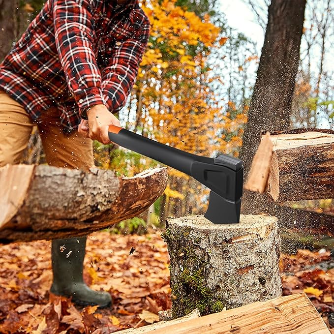 X14 Hatchet Axe, 14” Camping Axe for Wood Splitting & Kindling with Nylon Hollow Handle, Anti-Slip Shock Absorption Grip for Outdoor Survival, Firewood, Hiking & Yard Tools