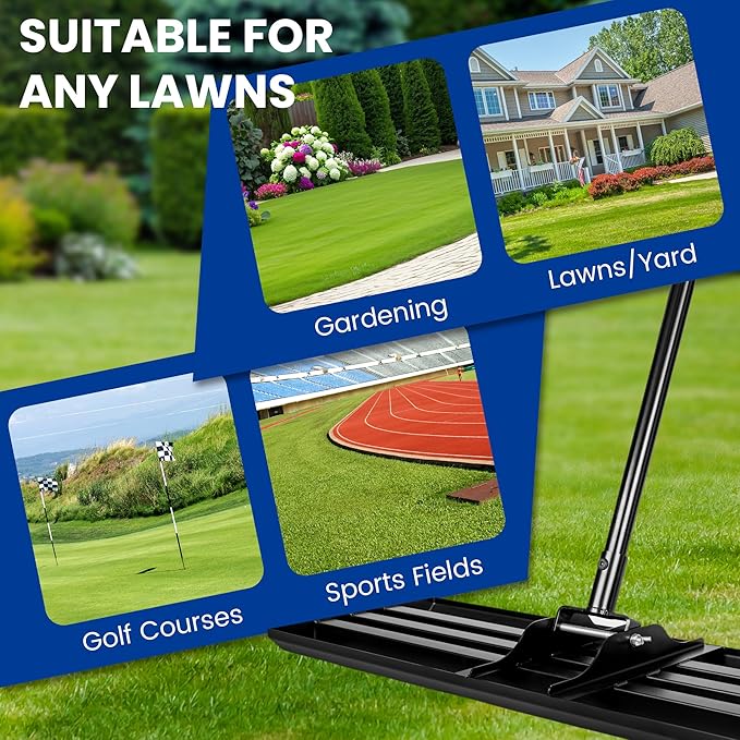 Lawn Leveling Rake, 30x10 Inch Carbon Steel Soil Leveler with 78" Adjustable Long Handle, Perfect for Yard, Golf Field, Dirt & Ground Surfaces