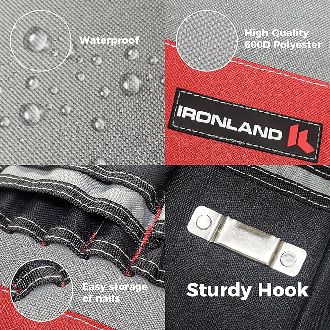 IRONLAND Bucket Tool Organizer Fit 3.5-5 Gallon Bucket, 51 Pockets, Bucket Tool Caddy Organization for Garden, Construction, Carpenter, Electrician, Builder Red & Black