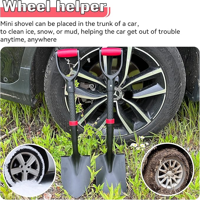 SHARK ATTACK 2 Pack 28 Inch Mini Shovel with D-Grip Handle - Kids Shovel Steel Construction with Powder Coating, Compact Digging Tool for Gardening, Camping & Car Emergency