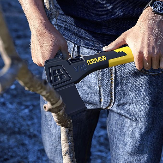LEXIVON V10 Camping Hatchet, 10-Inch Axe | Ergonomic TPR Grip, Lightweight Fiber-Glass Composite Handle | Protective Carrying Sheath Included (LX-V10)