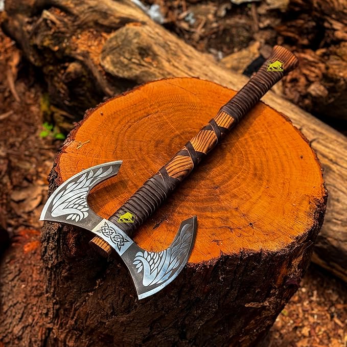 MDM-012 Custom Hand Forged Viking Axe Real Tomahawk Viking Hatchet Beared Camping Axe, 5160 HIGH Carbon Steel Blade, Throwing Set Vintage Ax Viking Gift for Him Ax