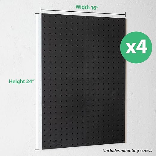 WallPeg Pegboard Kit - 4 Each 24"x16" Peg Board Panels - Made in USA - Mounted Size is 48" x 24" Pegboards Wall Organizer for Walls Home, Garage Tool Storage, Office Organization, Kitchen, Craft Room