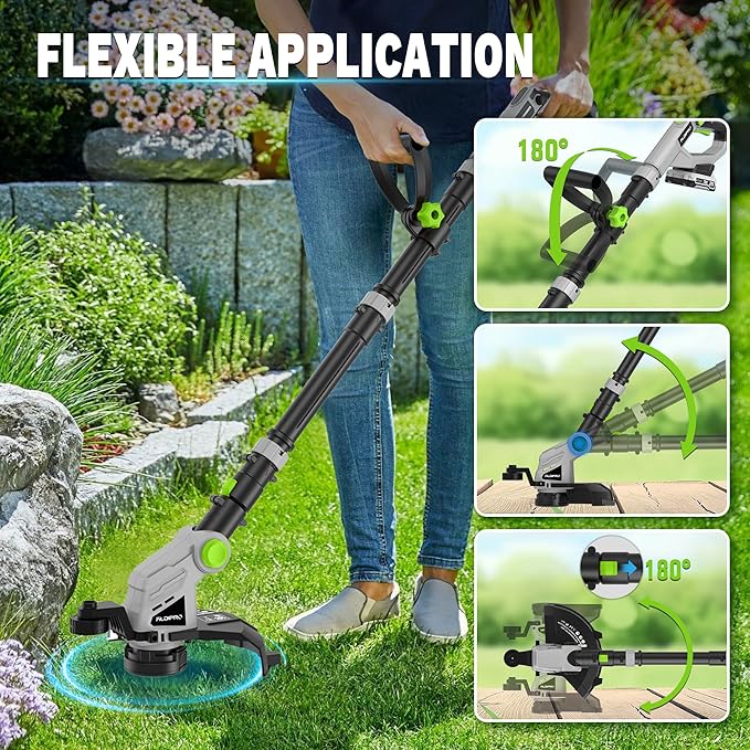 Weed Wacker Cordless 21V 12'' Electric Weed Eater Battery Powered String Trimmer, Auto Line Feed GrassTrimmer Battery and Fast Charger with for Yard, Garden (AD-ST-001)