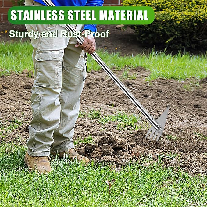 Dual Headed Hoe Garden Tool, 29.5"-57.7" Adjustable Long Handle Weed Puller Tool, Stainless Steel Hoe Cultivator and Weed Rake Gardening Tool, for Gardening Planting, Weeding, Digging, Loosening Soil