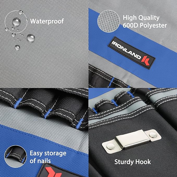 IRONLAND Bucket Tool Organizer Fit 3.5-5 Gallon Bucket, 51 Pockets, Bucket Tool Caddy Organization for Garden, Construction, Carpenter, Electrician, Builder Blue & Black