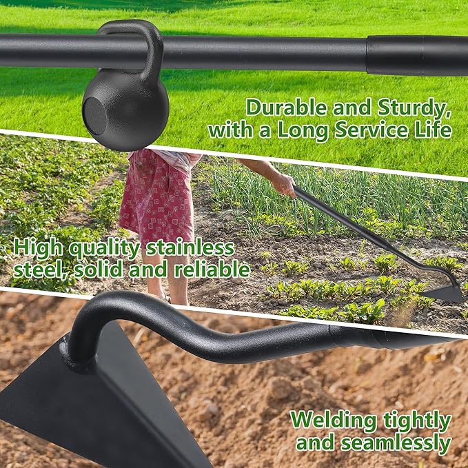 Garden Hoe, 59 Inch Triangle Warren Hoes for Cutting Trenches, Digging, Loosen The Soil, Weeding, Heavy Duty Hoe Garden Tool with Adjustable Long Handle