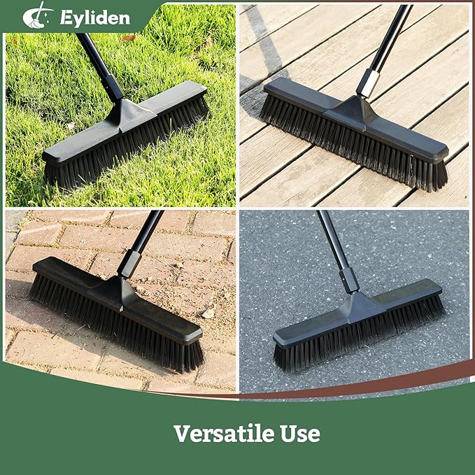 Eyliden Heavy Duty Push Broom 18" - Heavy-Duty, Stiff Bristles, 66" Long Handle - Sweeper Shop Brooms for Garage Concrete Sidewalk Driveway Yard Patio Deck Warehouse Sweeping, Sweep Snow (Black)