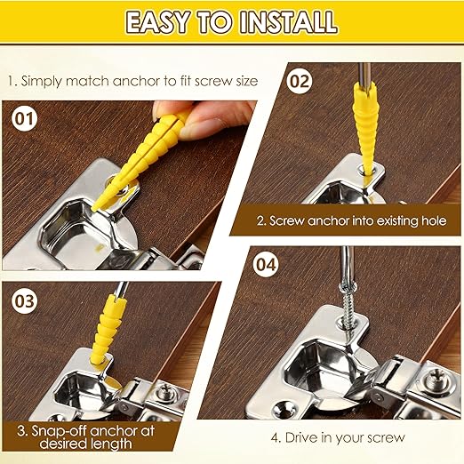 15 Pcs Wood Anchor, Stripped Screw Hole Repair Kit for Wood, Wall, Door, Wall Anchor, Fixing Stripped Screw Holes, Fits Wood Screws Sizes #2 to #16, Screw Holes from Stripped to Gripped