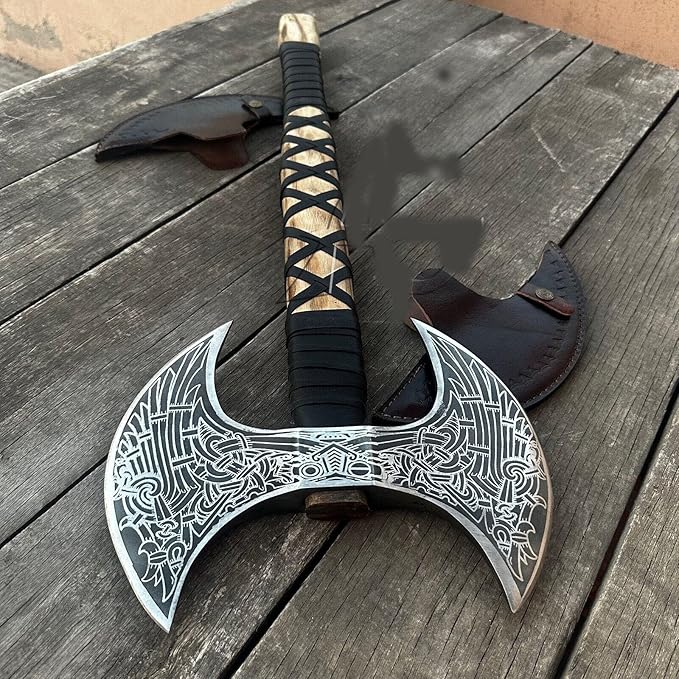 MDM-Ax106 24" Double Headed Viking Axe – Handmade High Carbon Steel Battle Axe with Rosewood Shaft | Double Sided Dane Axe | Custom Gift for Men | Christmas