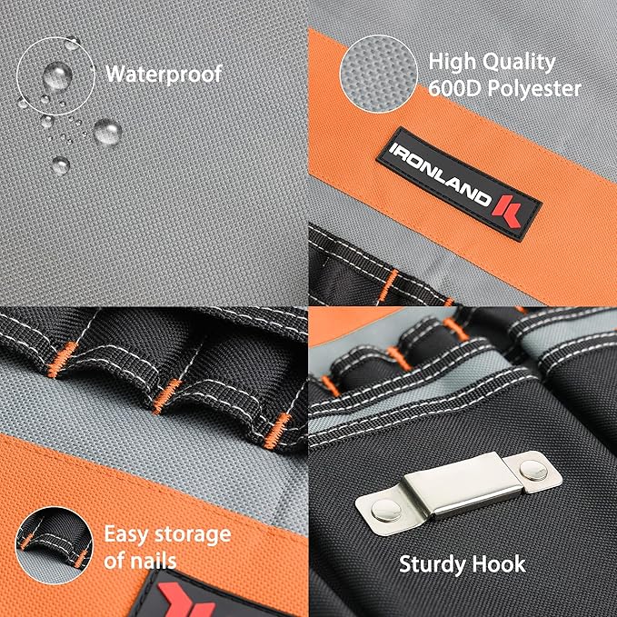 IRONLAND Bucket Tool Organizer Fit 3.5-5 Gallon Bucket, 51 Pockets, Bucket Tool Caddy Organization for Garden, Construction, Carpenter, Electrician, Builder Orange & Black