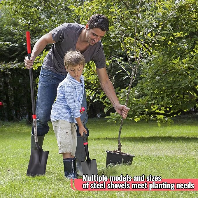 SHARK ATTACK 28 Inch Garden Shovel, Kids Shovel with D-Grip Handle Kids Shovel, Steel Construction with Powder Coating, Compact Digging Tool for Gardening, Camping & Car Emergency(D-Grip mini Shovel)