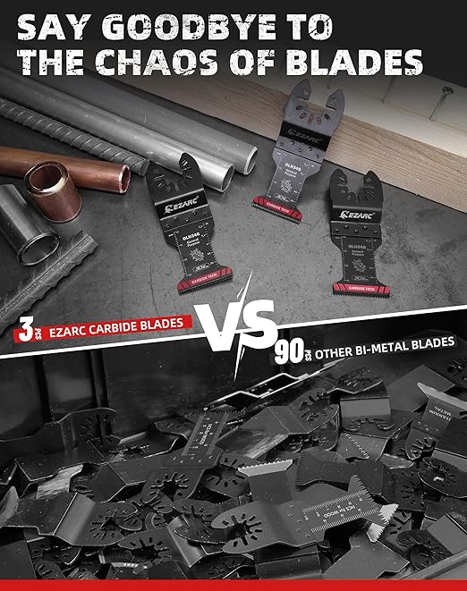 EZARC Carbide Oscillating Saw Blades, General Purpose Multitool Blades Quick Release for Metal, Nails, Wood, Plaster, Drywall and PVC, 3-Pack