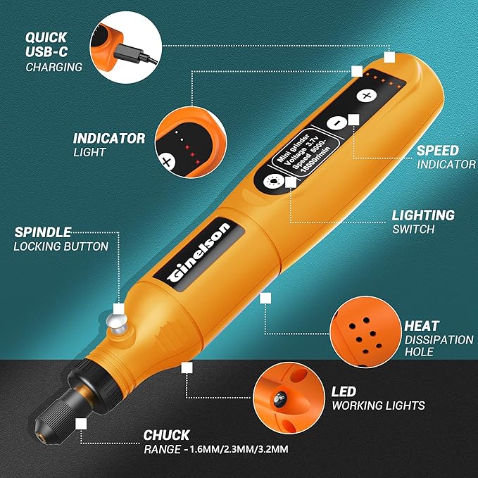 Cordless Rotary Tool, 5 Variable Speed Mini Rotary Tool Kit with 70 Accessories, 3.7V Type-C Charging Power Rotary Tool for Engraving, Sanding, Polishing, Carving, Cutting, DIY Crafts