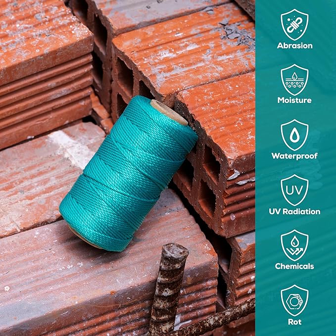 Green Mason Line String – 393ft, 1.3mm Thick Twisted Polypropylene – Durable Construction Twine for Laying Bricks, Blocks, Fences in Gardening, DIY & Landscaping Projects