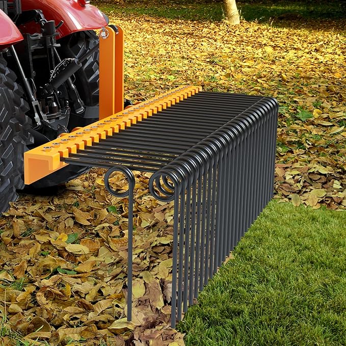 60" 3-Point Tractor Landscape Rake, Pine Straw & Yard Waste Cleaner, Cat 0/1 Hitch Compatible, Powder Coated Steel Blades, Orange