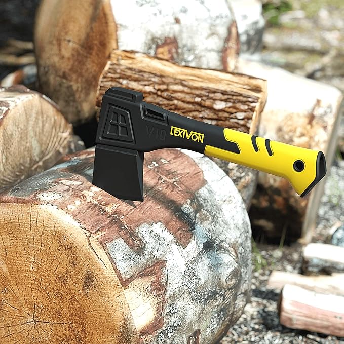 LEXIVON V10 Camping Hatchet, 10-Inch Axe | Ergonomic TPR Grip, Lightweight Fiber-Glass Composite Handle | Protective Carrying Sheath Included (LX-V10)