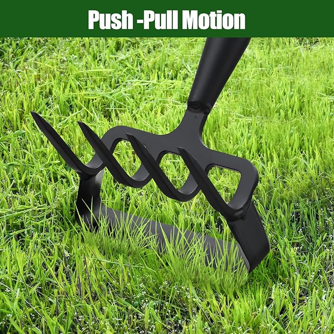 2-in-1 Garden Hoe Tool, Adjustable Length from 37 to 60inch, Ergonomic Design for Weeding and Raking, Durable and Rust-Proof Blade, Save Time and Effort