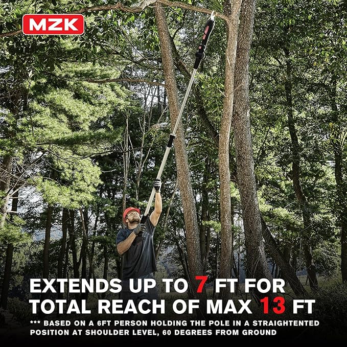 MZK 2-IN-1 Cordless Electric Pole Pruning Shears,20V Battery Powered Cordless Pruner, 1.2" Cutting Diameter, 13 FT MAX Extension Pole for Tree Trimming, Gardens, Orchards PS13D16