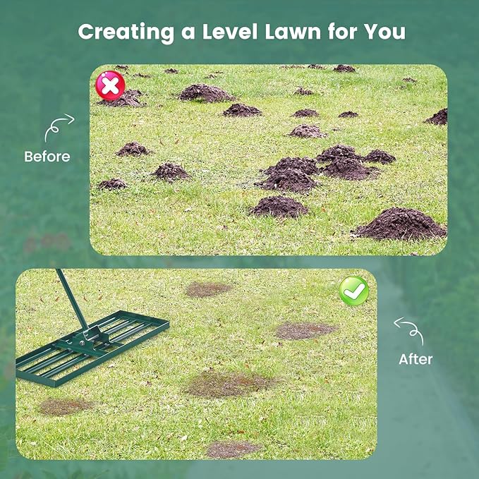 Goplus Lawn Leveling Rake, 36" x 10" Heavy Duty Level Lawn Tool w/ Ergonomic Handle for Soil, Effort-Saving Landscape Rake for Garden, Backyard, Golf Course, Farm, Pasture