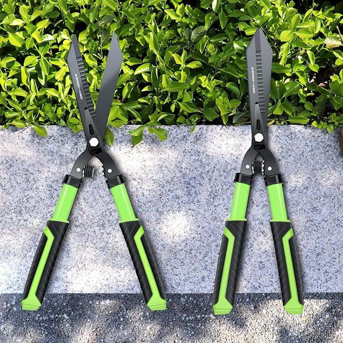 Professional Heavy Duty Hedge Shears 23" - Serrated Blade & Dual Shock Handle, Ergonomic Gardening Clippers with Anti-Rust Coating