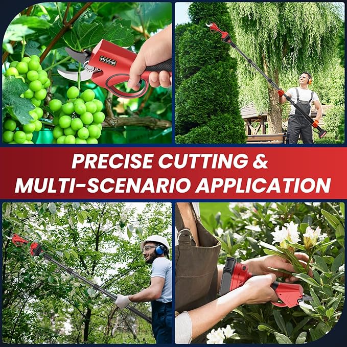 Electric Pruning Shears with Pole, 2-in-1 Cordless Pruning Shears 1.6" with SK7 Blade,8FT Reach,800W Brushless Motor,2 x 21V 2000 mAh Batteries,6–10Hs,Tree Branch Cutter for Gardening Pruning