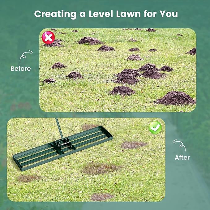 Goplus Lawn Leveling Rake, 46" x 10" Heavy Duty Level Lawn Tool w/ Ergonomic Handle for Soil, Effort-Saving Landscape Rake for Garden, Backyard, Golf Course, Farm, Pasture