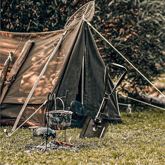 18'' Military Folding Camping Shovel, Offroad Survival High Carbon Steel Shovel (Black) AugTouf by toolant