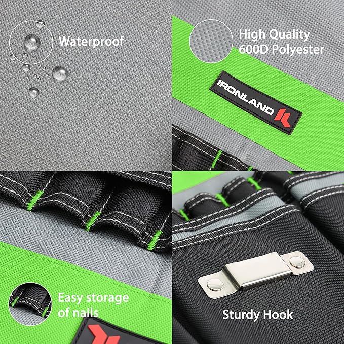 IRONLAND Bucket Tool Organizer Fit 3.5-5 Gallon Bucket, 51 Pockets, Bucket Tool Caddy Organization for Garden, Construction, Carpenter, Electrician, Builder Green & Black