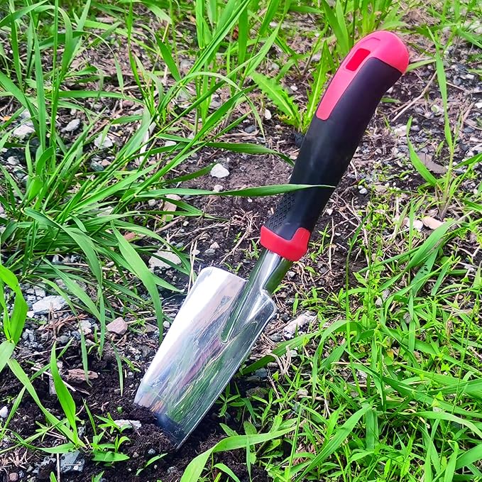 Garden Tools Set, 4 Piece Aluminum Hand Tool Kit with Ergonomic Handle, Heavy Duty Gardening Tools Include Hand Trowel, Transplant Trowel, Hand Rake and Weeder (Orange)