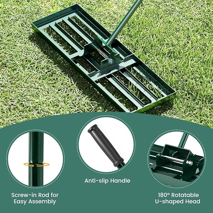 Goplus Lawn Leveling Rake, 30" x 10" Heavy Duty Level Lawn Tool w/ Ergonomic Handle for Soil, Effort-Saving Landscape Rake for Garden, Backyard, Golf Course, Farm, Pasture