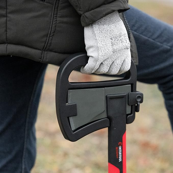 INTERTOOL Long Hatchet Camping Axe for Wood Chopping and Kindling - 18" Ax Tool for Splitting Firewood & Outdoor Survival, Gardening, Hiking with Shock Absorbing Anti-Slip Handle & Sheath - HT08-0292