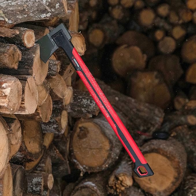 INTERTOOL 24” Mid-Size Scout Axe, Long Camp Hatchet, Splitting, Chopping, Felling, Kindling, Survival, Shock Absorbing MAX Grip Handle, Sheath, Storm HT08-0293