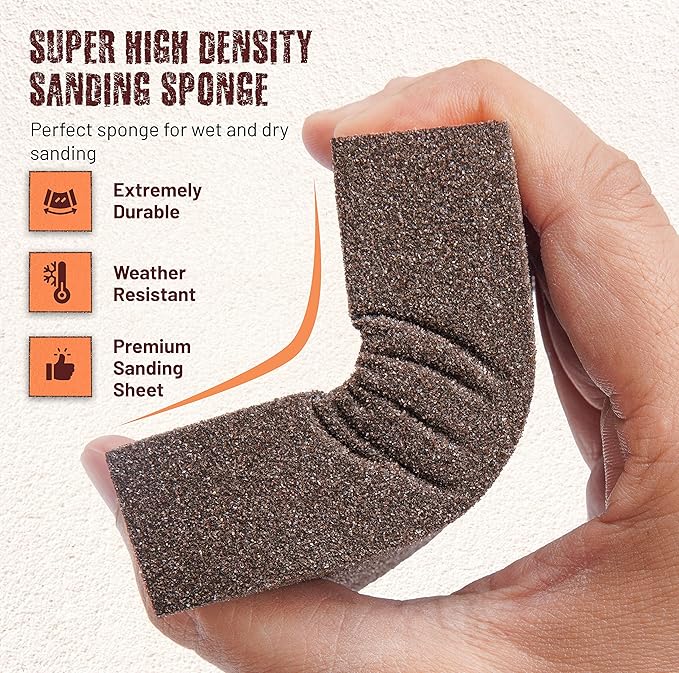 4-Pack Drywall Sanding Sponge with Work Gloves - 120 grit Sanding Block - Medium-Fine Non-Clogging Sandpaper Sponge for Drywall, Wood, Metal, Auto, Paint Prep - Wet/Dry