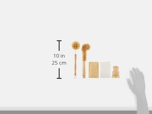 Tieralia Bamboo Dish Brush Gift Set – 5-Piece Kitchen Cleaning Bundle with Bottle Brush, Palm Brush, Scrub Brush & Sponge Pads | Elegant Wood Handles, Scratch-Safe Bristles, Giftable Packaging