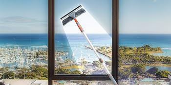 Professional Window Squeegee Cleaner, 2 in 1 Shower Squeegee with Extension Pole, 62‘’ Telescopic Window Washing Equipment with Bendable Head, Glass Cleaning Tools for Indoor/Outdoor High Window