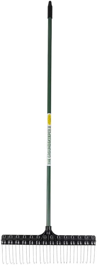 THE GROUNDSKEEPER II Green Rake 55-inch Lightweight Fiberglass Handle, 21-inch Head, Durable Steel Tines for Gardening, De-Thatching or Professional Landscaping
