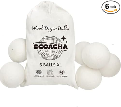 Wool Dryer Balls - XL Pack of 6 - Made from 100% New Zealand Wool - Natural Fabric Softener - Reusable, Eco-Friendly - Reduces Drying Time, Wrinkles, and Pet Hair.
