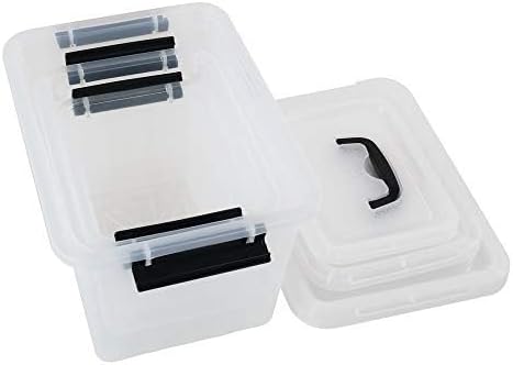 Farmoon 3 Packs Clear Lidded Storage Bin, Plastic Stackable Storage Container Box with Handle