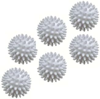 Reusable Laundry Dryer Balls, White Plastic Anti-Static Fabric Softener, Reduces Wrinkles, Sustainable Cleaning Supplies, Essential Washing & Drying Aid for Soft, 6 Pack, 2.36 in (White)